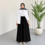 Women’s Wide Leg Black Pants with Elastic Waist – Comfortable Modest Fit