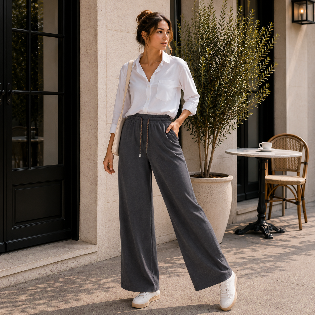 2026/04/1000477525-1.png Women’s Wide Cotton Pants in Grey with Drawstring Waist – Turkish Manufacturing - Image 1