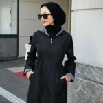 معطف شتوي طويل هودي باللون الأسود – صناعة تركية