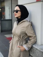معطف شتوي طويل هودي باللون البيج – صناعة تركية