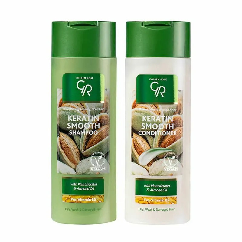 f_lTf12dMo Golden Rose Keratin Smooth Hair Care Set with Plant Keratin & Almond Oil – 430 ml × 2 - Image 1