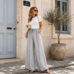 Women’s Wide-Leg Palazzo Pants in Elegant Grey – Premium Turkish Quality