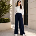 Women’s Wide Formal Pants in Navy – Turkish Manufacturing