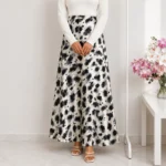 Women’s Long Satin Floral Skirt in Grey & Black Tones – Elegant Flowing Design – Turkish Made