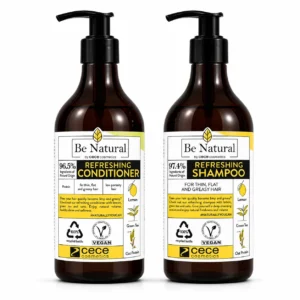 مجموعة Be Natural Refreshing بالليمون والشاي الأخضر للشعر الدهني والخفيف – شامبو + بلسم (270 مل لكل عبوة)