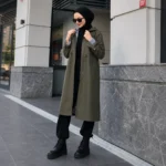 معطف شتوي طويل هودي باللون الزيتوني – صناعة تركية