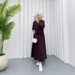 Long Dress in Dark Burgundy with Front Buttons – High-Quality Turkish Manufacturing