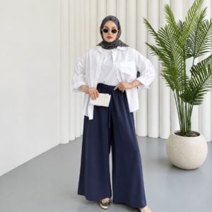 Wide Cloche Pants in Dark Blue – Turkish Manufacturing