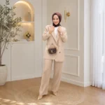 Women’s Elegant Beige Blazer Set – Formal Wide Leg Suit