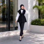 Women’s Shirt and Pants Set with Waist Tie – Black Color – Turkish Made