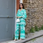 Women’s Turkish Tropical Print Shirt & Pants Set – Turquoise