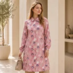 Women’s Long Printed Tunic in Dusty Pink – Turkish Made