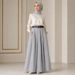 تنورة نسائية طويلة واسعة بخصر عالي وجيوب جانبية – تصميم تركي أنيق