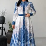 Women’s Blue Printed Maxi Dress – Elegant Luxury Design - Image 2