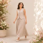 Women’s Skirt and Sleeveless Top Set in Dusty Beige – Turkish Made - Image 2