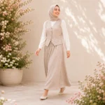 Women’s Skirt and Sleeveless Top Set in Dusty Beige – Turkish Made