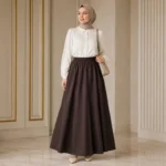 تنورة نسائية طويلة بنية شوكولاتة واسعة بخصر مطاطي – تصميم محتشم وأنيق – صناعة تركية