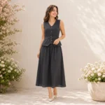 Women’s Skirt and Sleeveless Top Set in Dark Navy – Turkish Made - Image 2