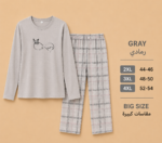 Women’s Gray Cotton Pajama Set with Plaid Pants – Turkish Made - Image 2