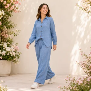 Women’s Shirt and Pants Set in Sky Blue – Turkish Made