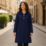 Women’s Long Plain Navy Tunic with Front Buttons – Turkish Made