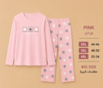 Women’s Pink Cotton Pajama Set with Striped Pants – Turkish Made - Image 2
