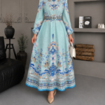 Women’s Sky Blue Printed Maxi Dress – Elegant Luxury Design - Image 3