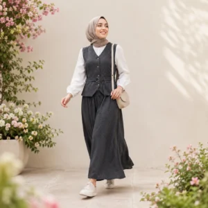 Women’s Skirt and Sleeveless Top Set in Dark Navy – Turkish Made